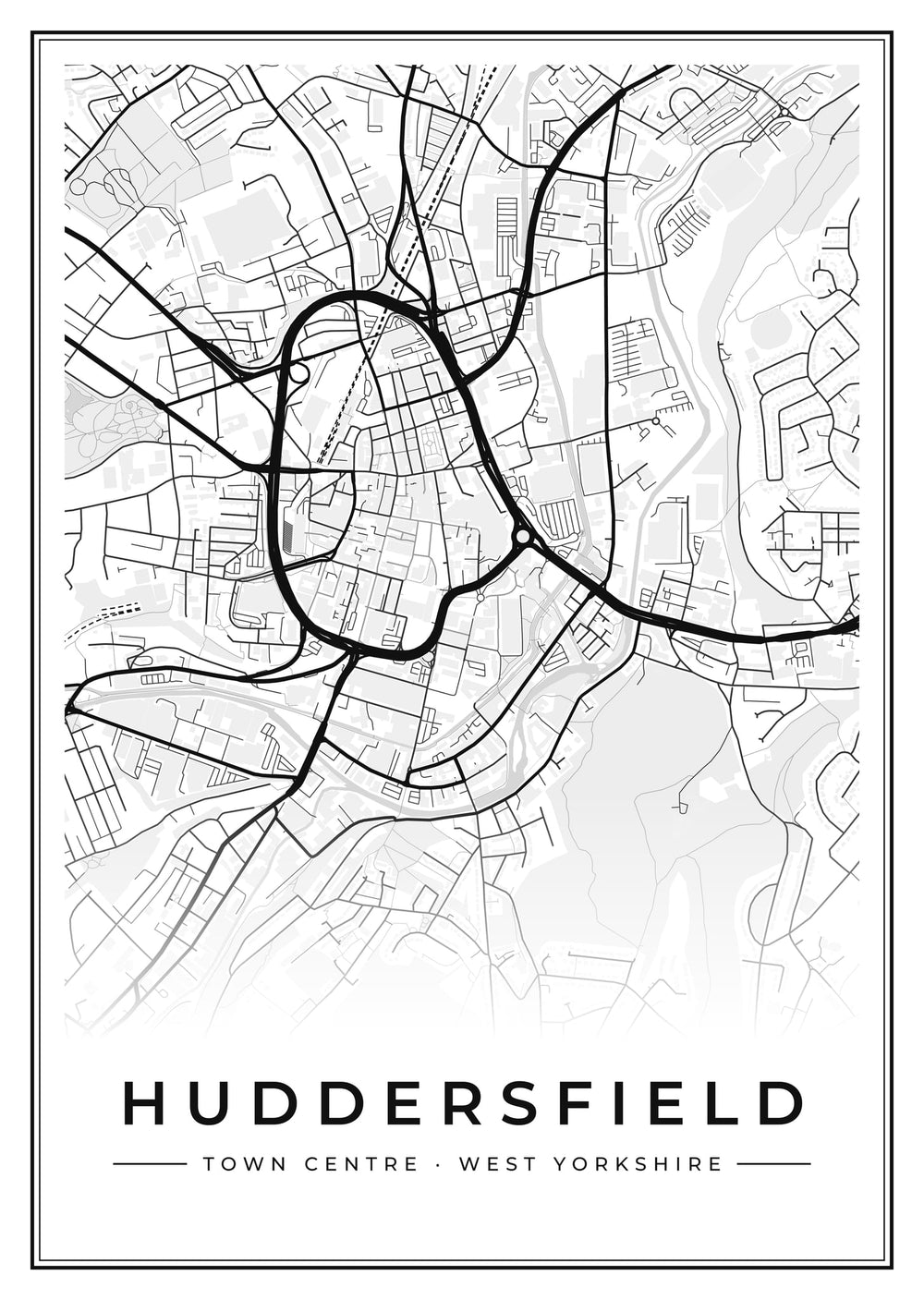 Huddersfield Town Centre Street Map Poster