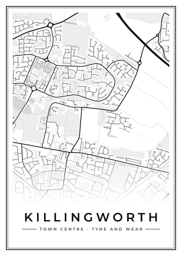 Killingworth Town Centre Street Map Poster