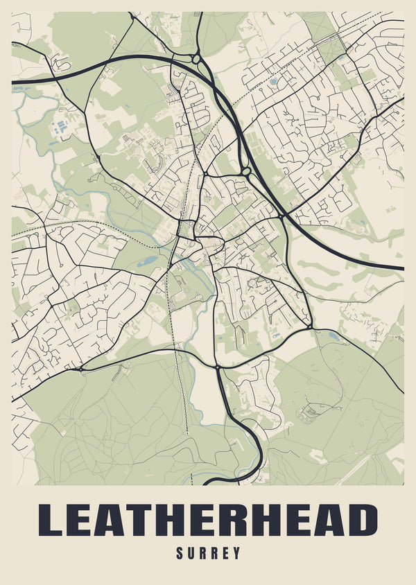 Leatherhead Street Map Poster