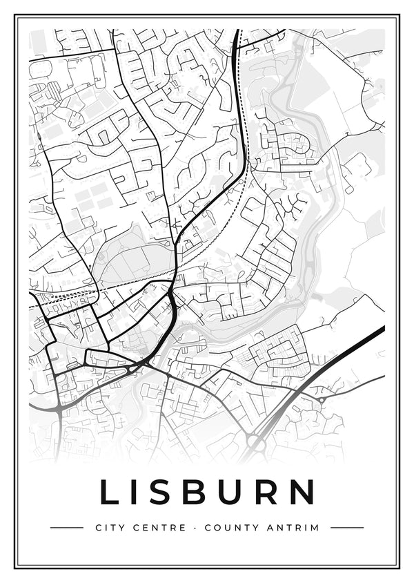 Lisburn City Centre Street Map Poster