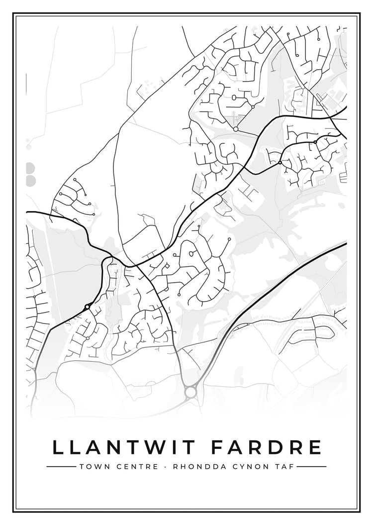 Llantwit Fardre Town Centre Street Map Poster