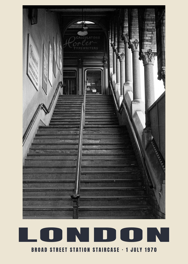 Broad Street station staircase, London, 1 July 1970 Heritage Print