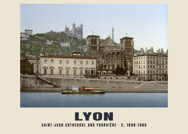 Saint-Jean Cathedral and Fourvière, Lyon — c. 1890–1905 · Historic photograph print