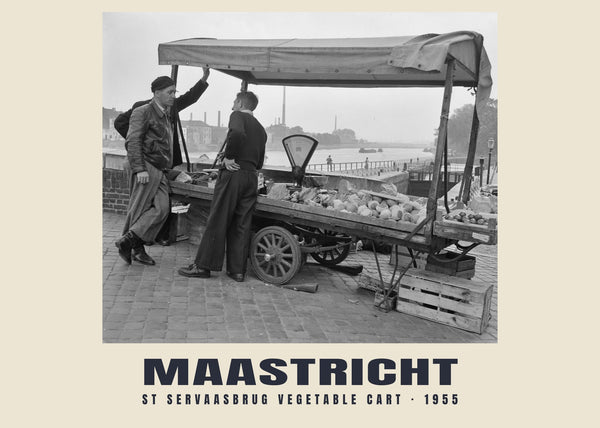 St Servaasbrug Vegetable Cart, Maastricht — 1955 · Historic photograph print
