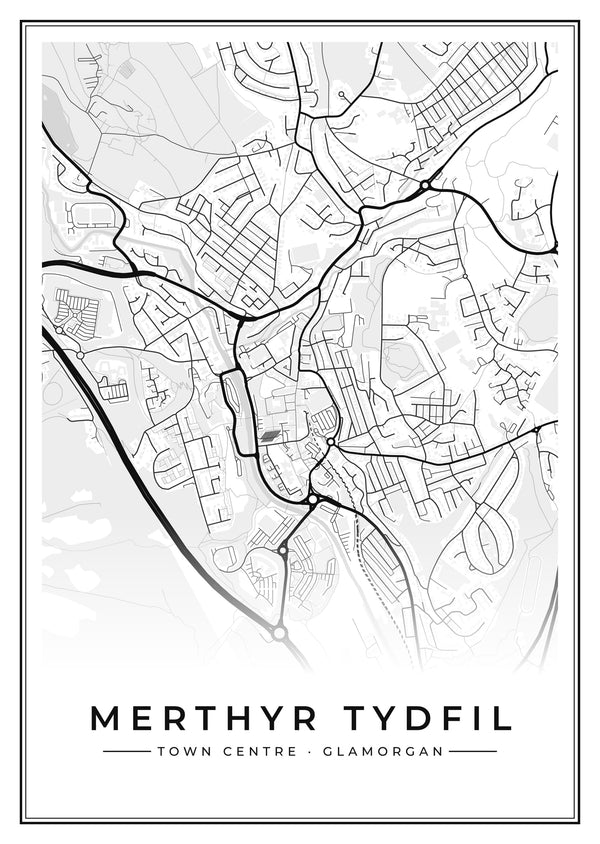 Merthyr Tydfil Town Centre Street Map Poster