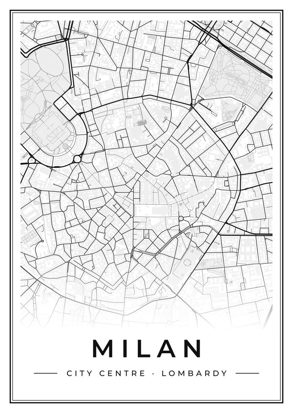 Milan City Centre Street Map Poster