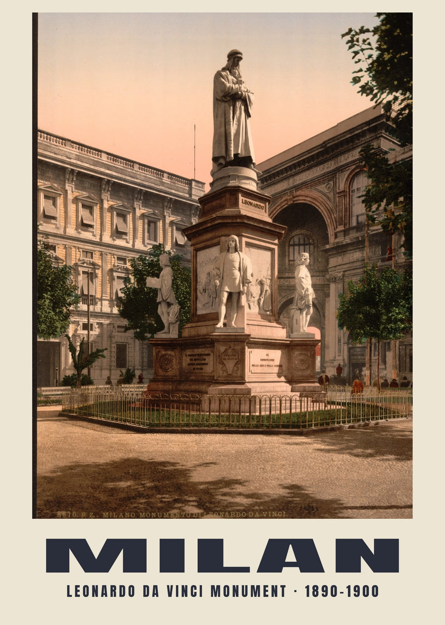 Leonardo da Vinci Monument, Milan — 1890–1900 · Vintage photochrom print