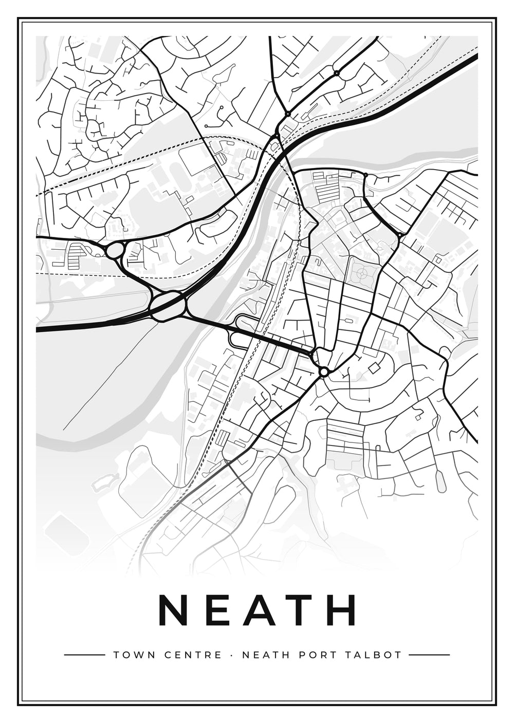Neath Town Centre Street Map Poster