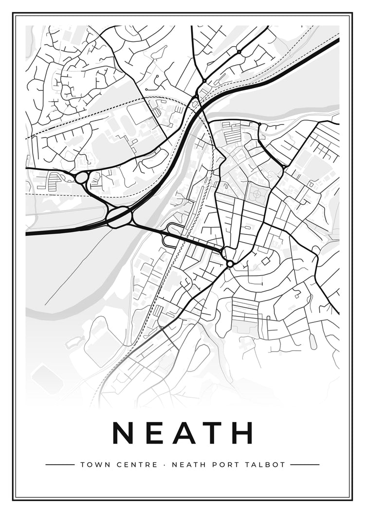 Neath Town Centre Street Map Poster