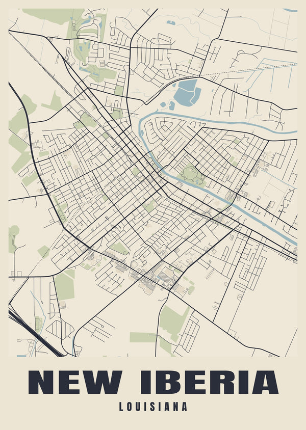 New Iberia Street Map Poster