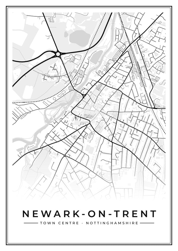 Newark-on-Trent Town Centre Street Map Poster