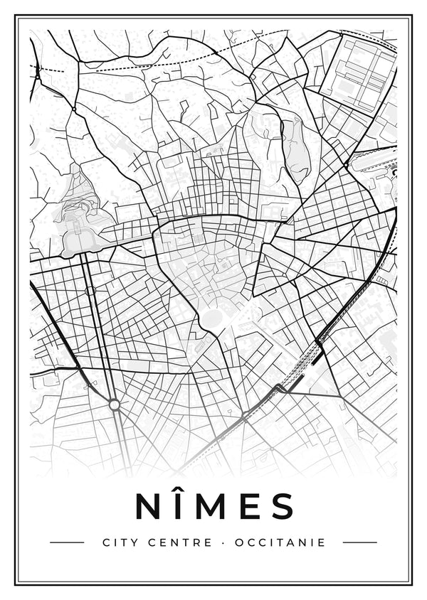 Nîmes City Centre Street Map Poster