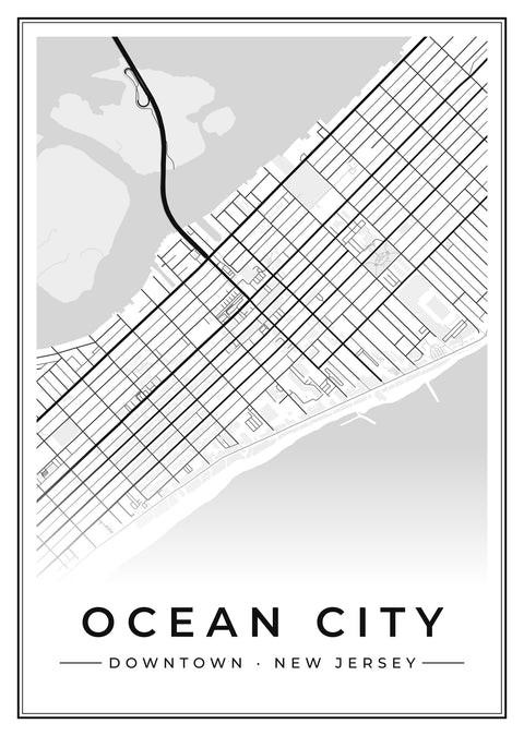 Ocean City Downtown Street Map Poster