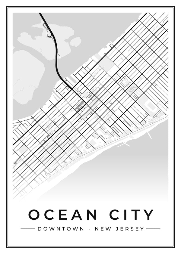 Ocean City Downtown Street Map Poster