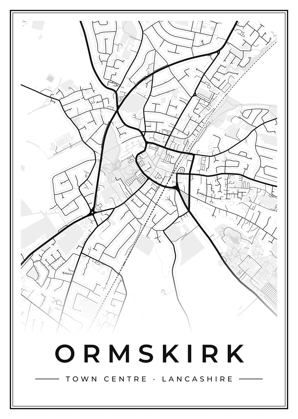 Ormskirk Town Centre Street Map Poster
