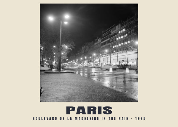 Boulevard de la Madeleine in the Rain, Paris — 1965 · Historic photograph print