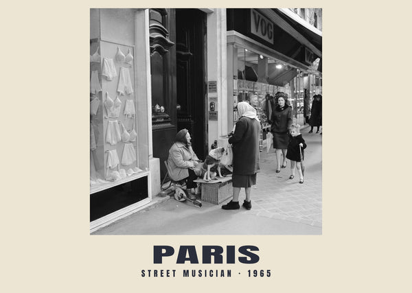 Street musician, Paris — 1965 · Historic photograph print