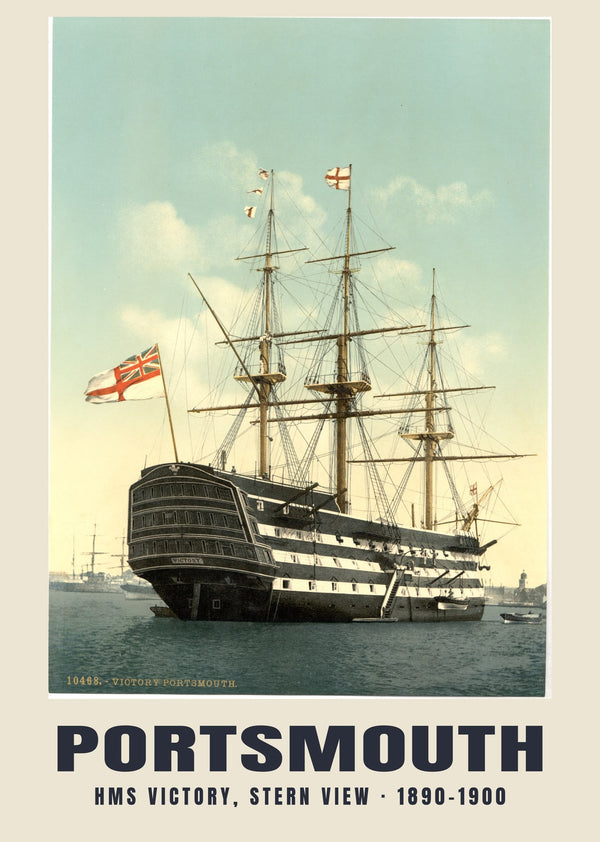 HMS Victory, Stern View, Portsmouth — 1890–1900 · Vintage photochrom print