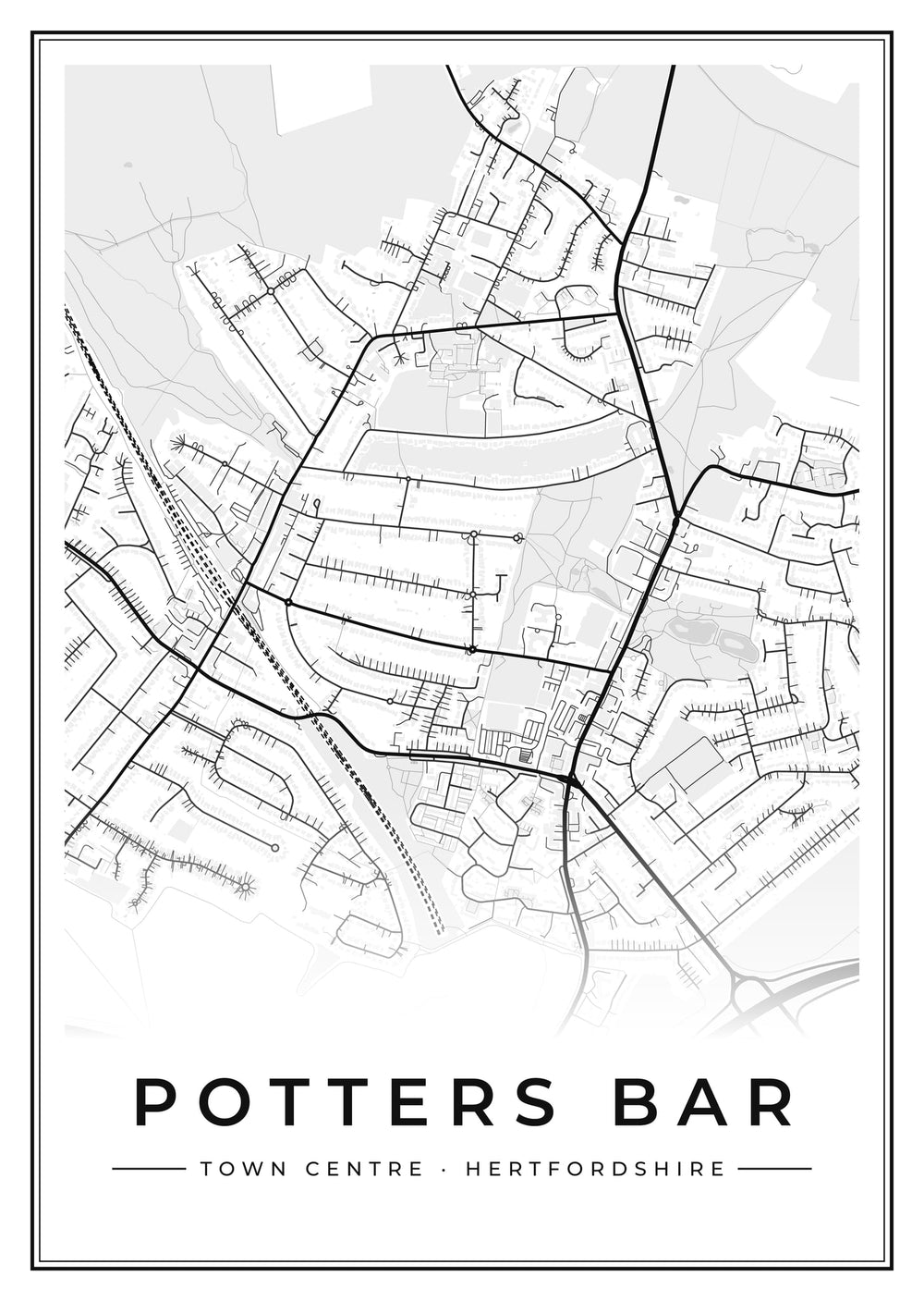 Potters Bar Town Centre Street Map Poster