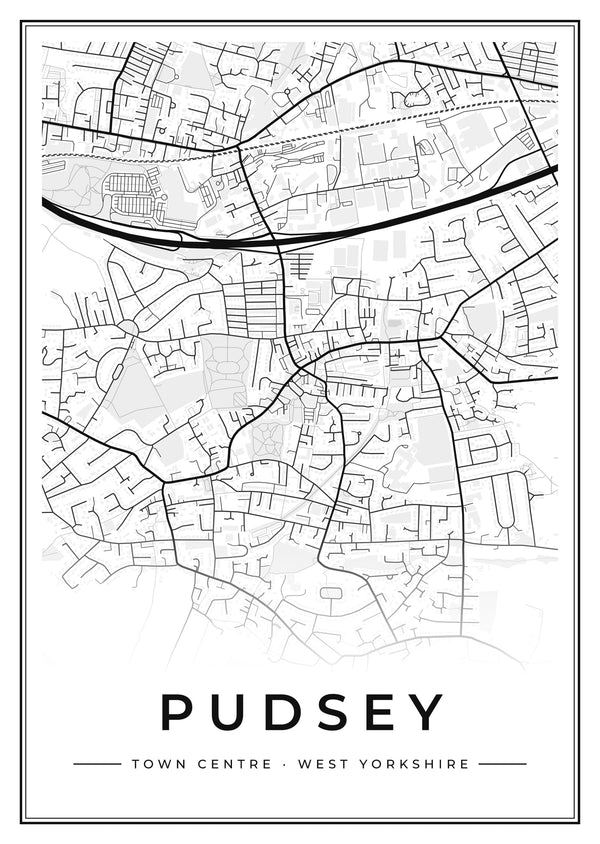 Pudsey Town Centre Street Map Poster