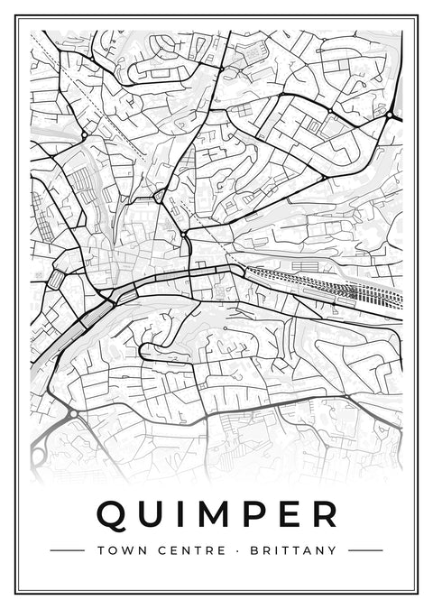 Quimper Town Centre Street Map Poster
