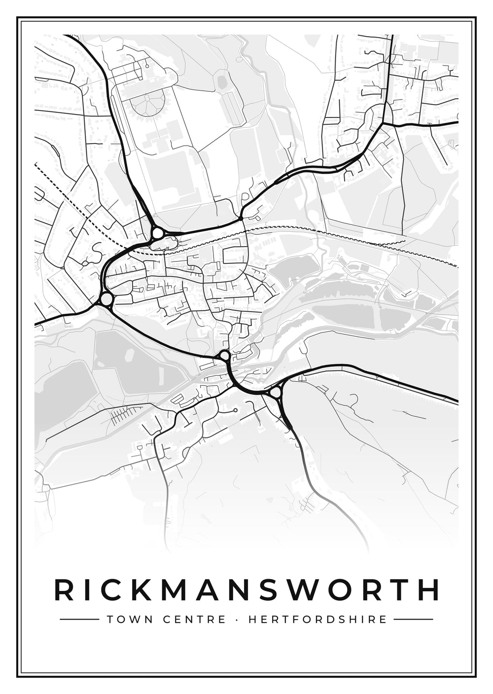 Rickmansworth Town Centre Street Map Poster