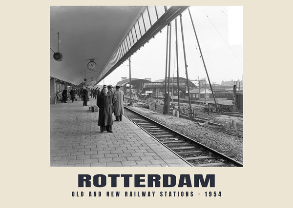 Old and New Railway Stations, Rotterdam — 1954 · Historic photograph print