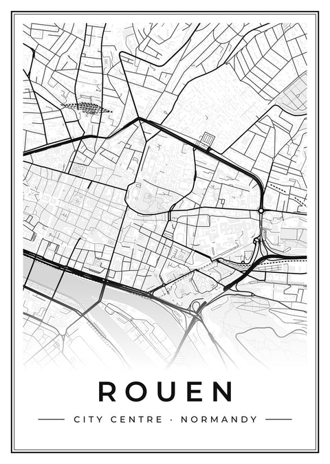 Rouen City Centre Street Map Poster