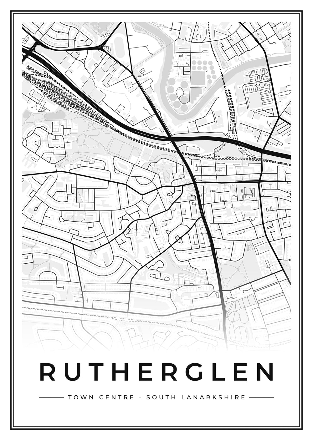 Rutherglen Town Centre Street Map Poster