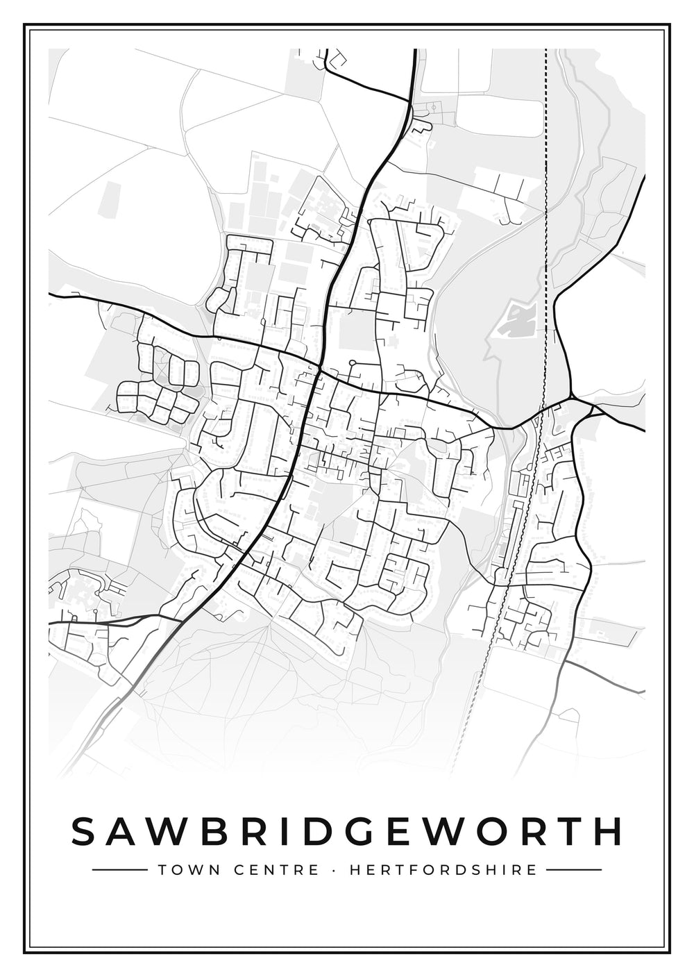 Sawbridgeworth Town Centre Street Map Poster