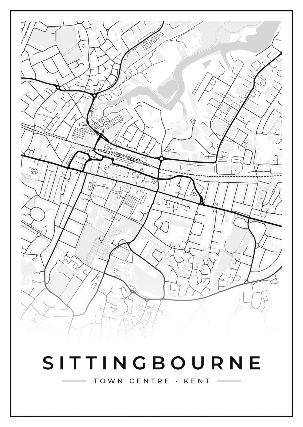 Sittingbourne Town Centre Street Map Poster