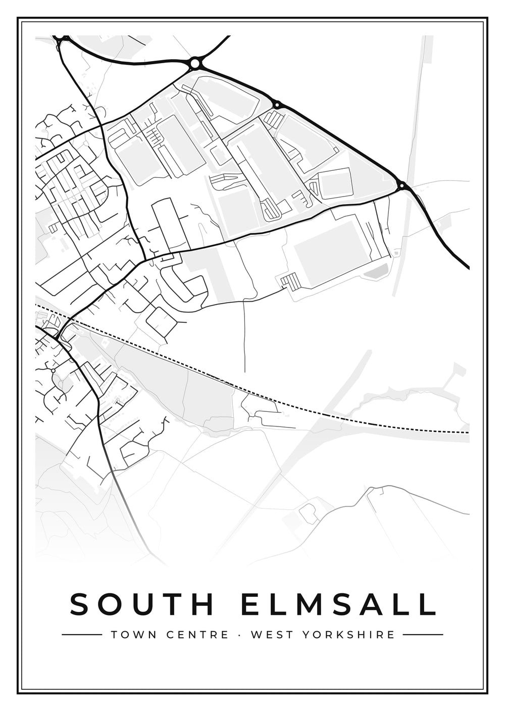 South Elmsall Town Centre Street Map Poster