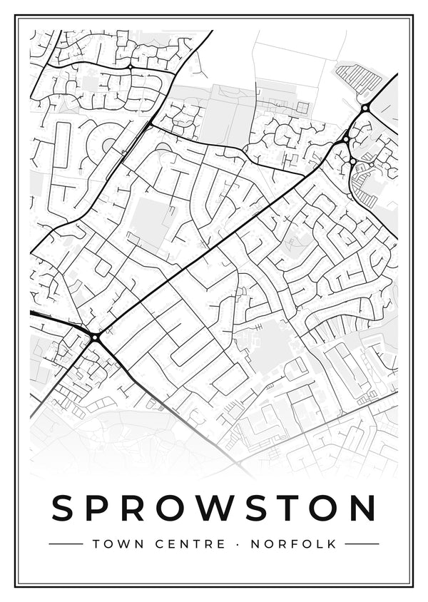 Sprowston Town Centre Street Map Poster