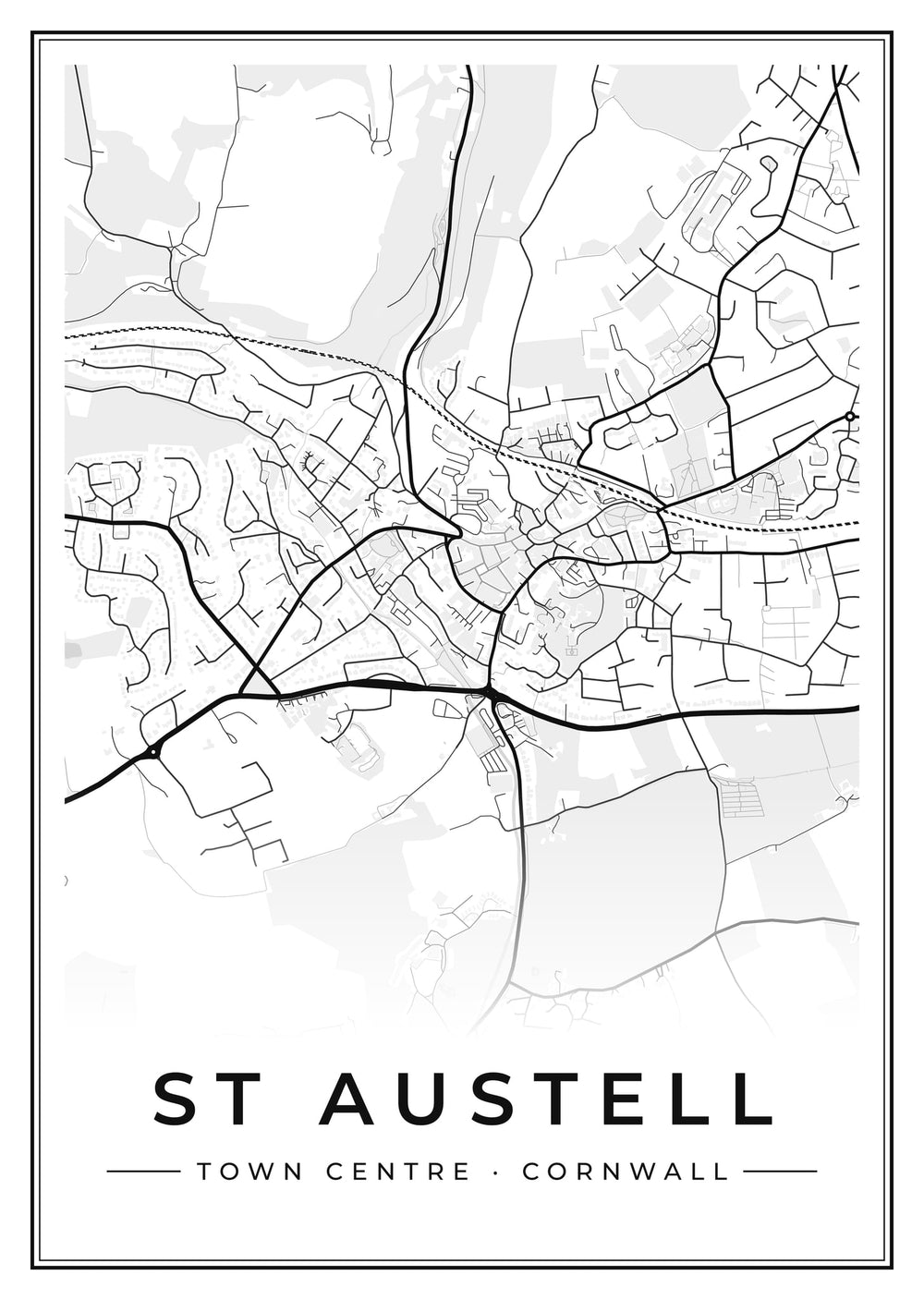 St Austell Town Centre Street Map Poster