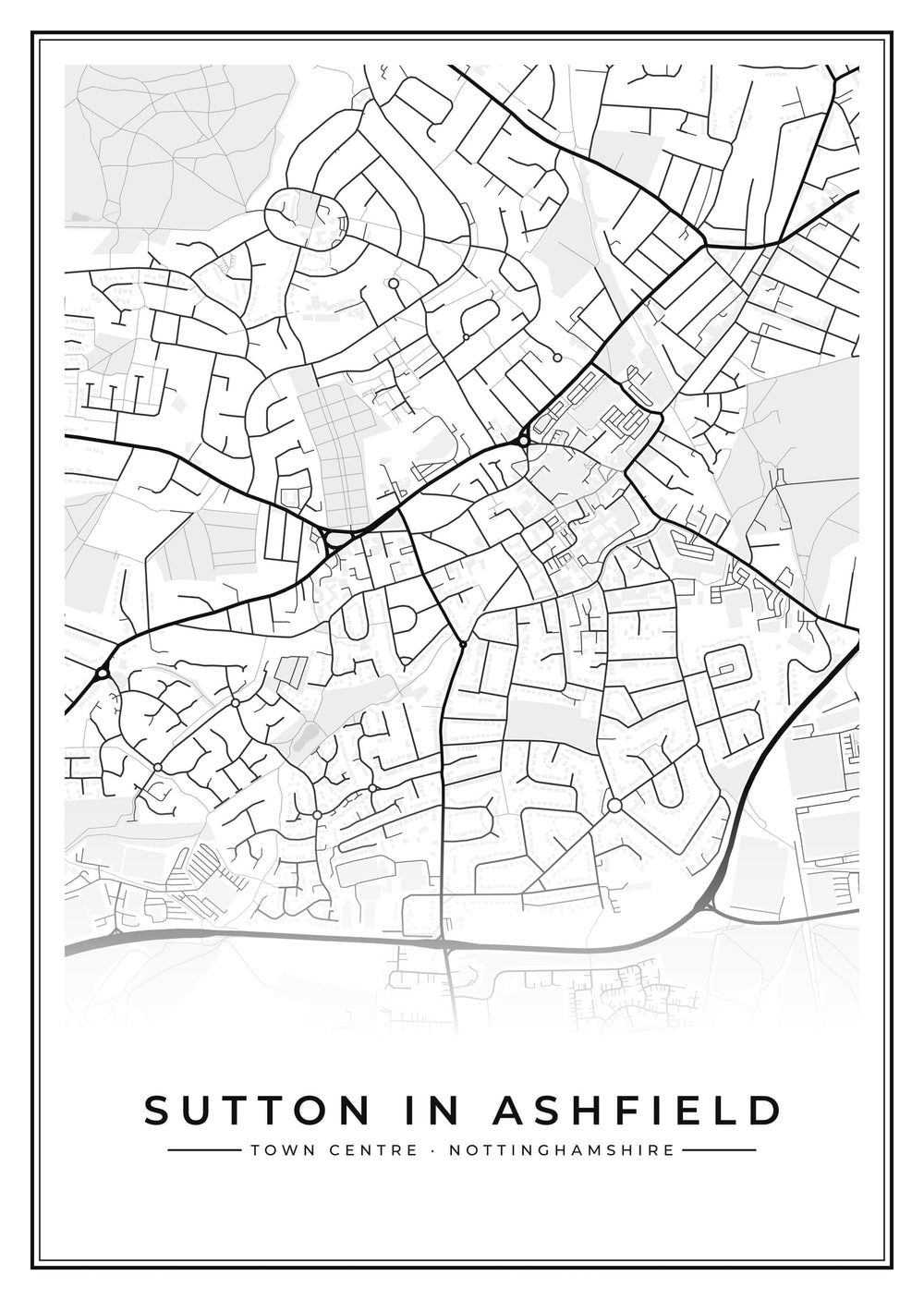 Sutton in Ashfield Town Centre Street Map Poster