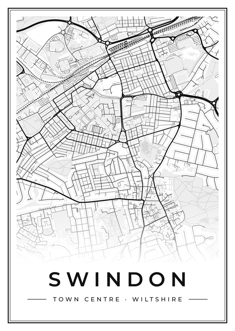 Swindon Town Centre Street Map Poster