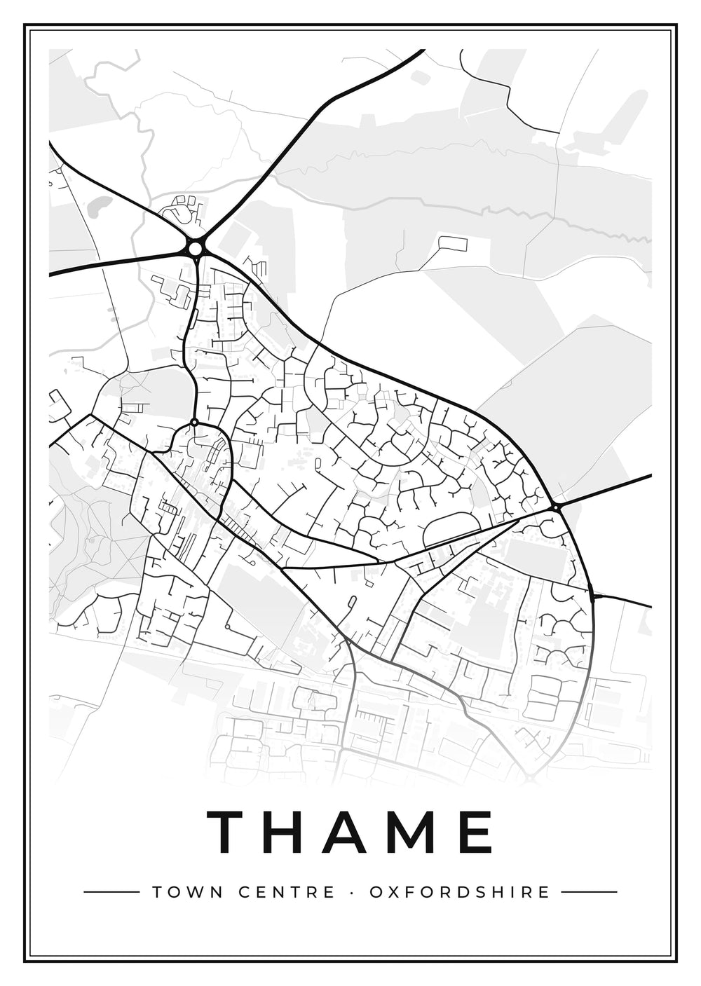 Thame Town Centre Street Map Poster