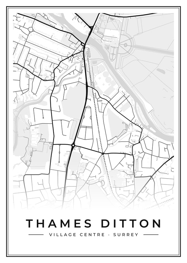 Thames Ditton Village Centre Street Map Poster