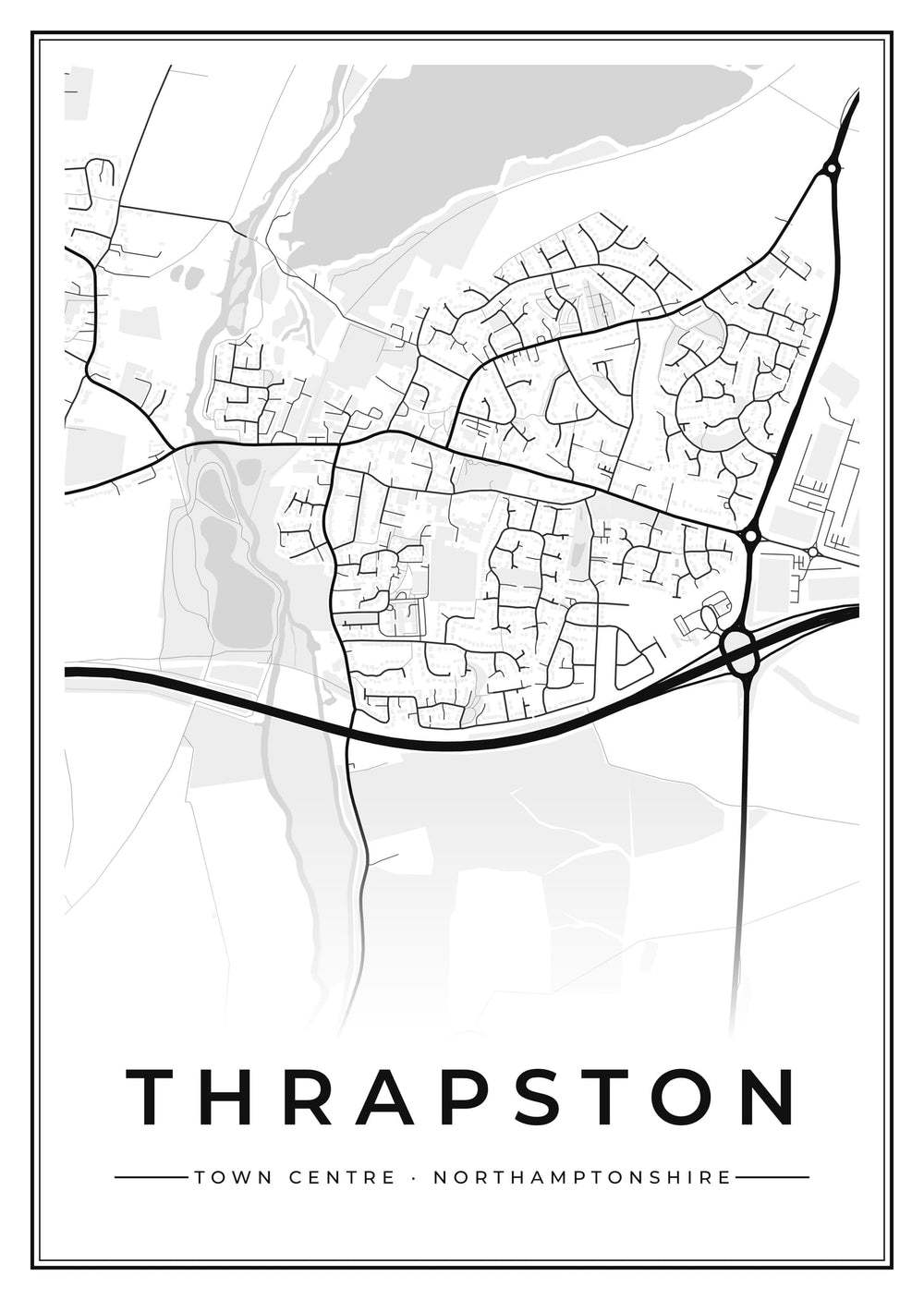 Thrapston Town Centre Street Map Poster