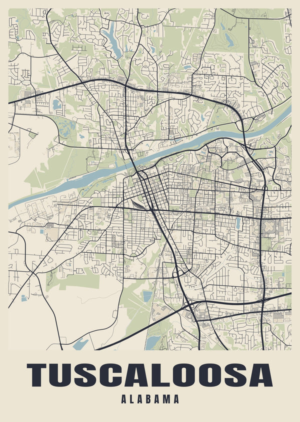 Tuscaloosa Street Map Poster