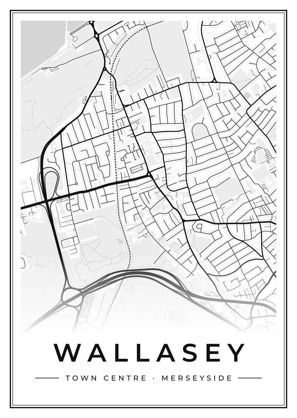 Wallasey Town Centre Street Map Poster