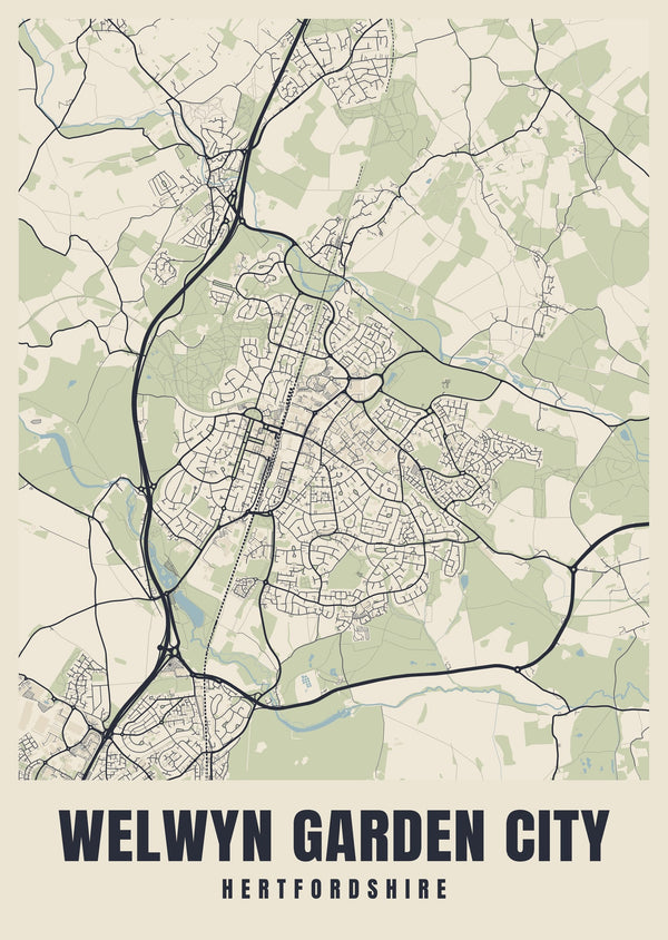 Welwyn Garden City Street Map Poster