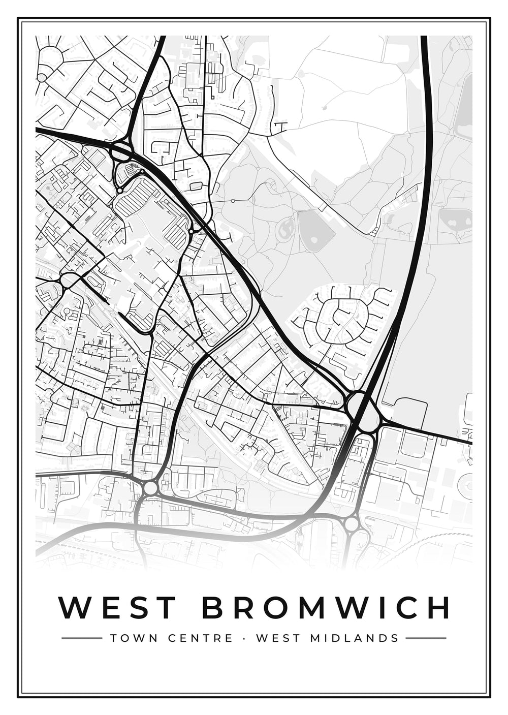 West Bromwich Town Centre Street Map Poster