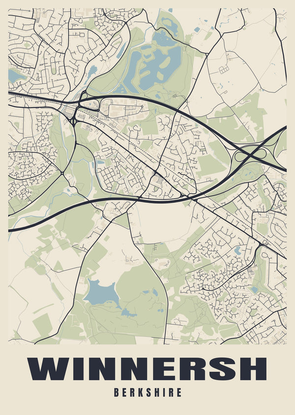 Winnersh Street Map Poster
