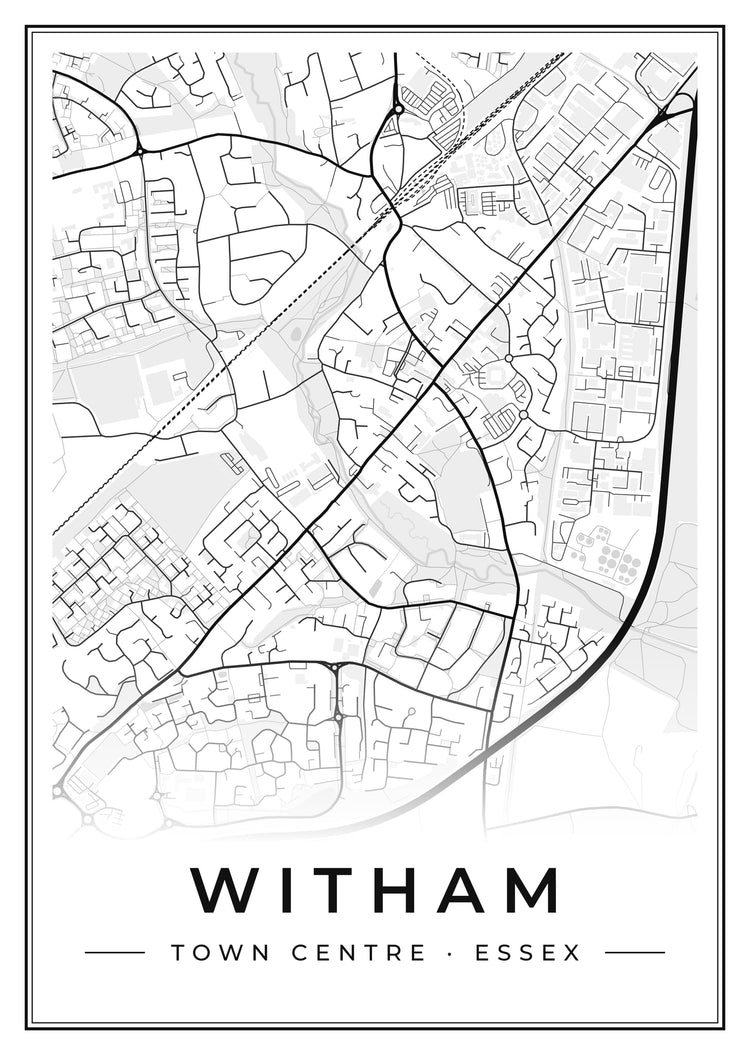 Witham Town Centre Street Map Poster
