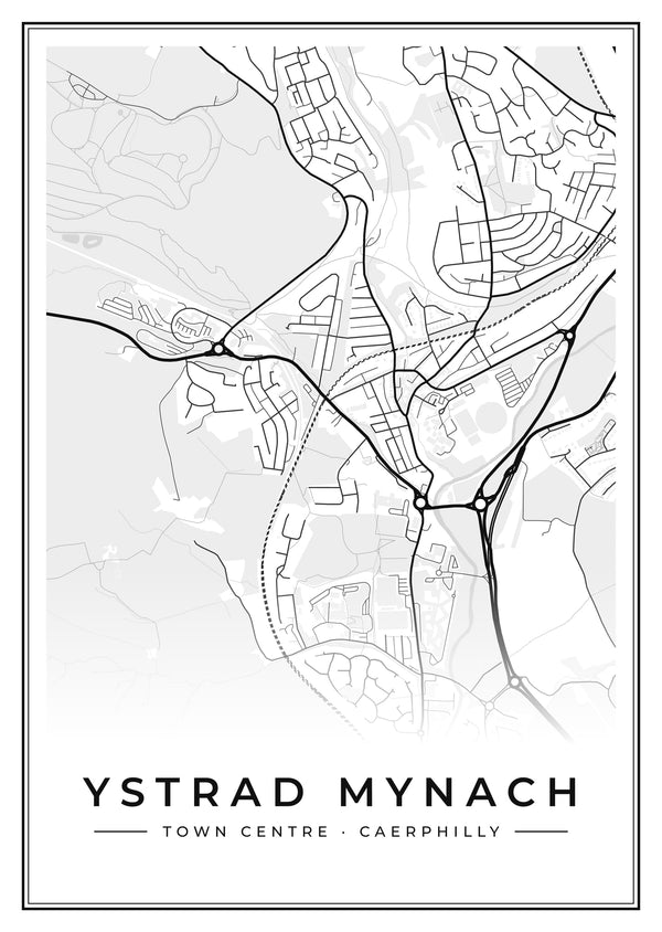 Ystrad Mynach Town Centre Street Map Poster