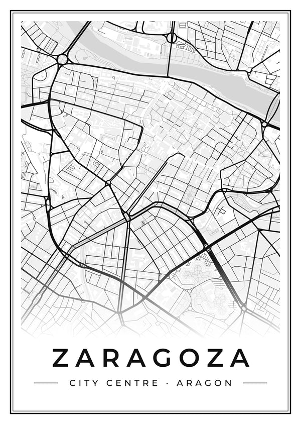 Zaragoza City Centre Street Map Poster