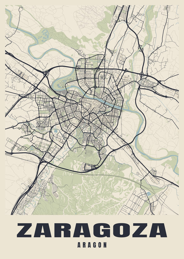 Zaragoza Street Map Poster