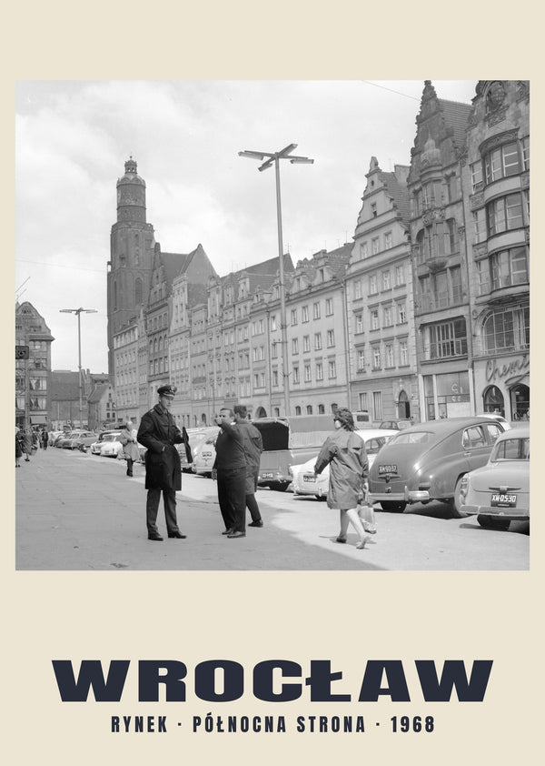 Rynek North Side and Period Cars, Wrocław — 1968 · Historic photograph print