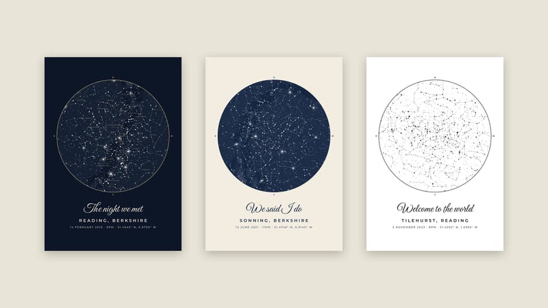 Personalised star map print examples